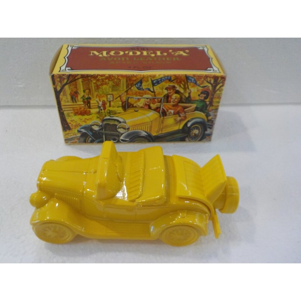 Vintage Avon Yellow Model A Avon Leather After Shave 4 fl oz Glass Bottle Car